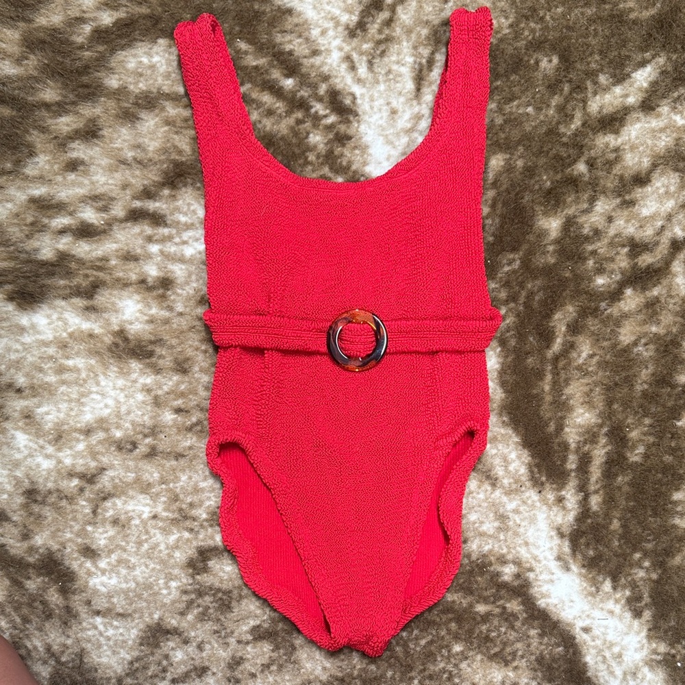 Hunza G Red belted One Piece Swimsuit